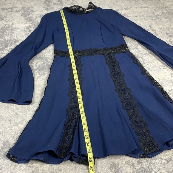 NWT Jonathan Simkhai Navy Blue Black Lace Fit Flare Dress Long Bell Sleeve Sz 6 - Picture 7 of 12
